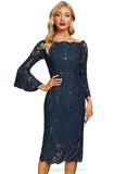 Harmony Sheath/Column Off the Shoulder Knee-Length Lace Evening Dress With Sequins STIP0020956