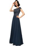 Roberta A-line Scoop Illusion Floor-Length Chiffon Lace Evening Dress With Sequins STIP0020857