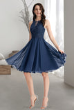 Brooklyn A-line Scoop Knee-Length Chiffon Lace Homecoming Dress With Beading STIP0020515