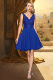 Jordan A-line V-Neck Knee-Length Chiffon Lace Homecoming Dress STIP0020589