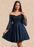 Isabela A-line Off the Shoulder Short Satin Homecoming Dress With Sequins STIP0025651