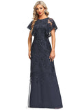 Millicent A-line Scoop Floor-Length Lace Tulle Evening Dress With Sequins STIP0020845