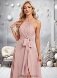 Jazmin A-line Halter Floor-Length Chiffon Bridesmaid Dress STIP0025821