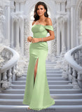 Toni Trumpet/Mermaid Off the Shoulder Square Floor-Length Satin Prom Dresses With Ruffle STIP0025883