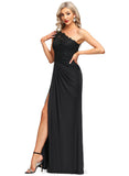 Lorena Sheath/Column One Shoulder Floor-Length Lace Jersey Evening Dress With Pleated STIP0020884