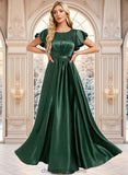 Alice A-line Scoop Floor-Length Stretch Satin Bridesmaid Dress With Ruffle STIP0025770