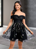 Jadyn A-line Off the Shoulder Short Tulle Lace Homecoming Dress With Embroidered STIP0025720