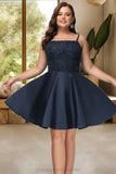 Jaslene A-line Square Short/Mini Satin Homecoming Dress STIP0020553