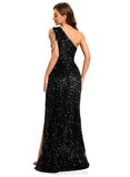 Kristen Sheath/Column One Shoulder Floor-Length Sequin Prom Dresses With Sequins STIP0020828