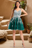 Riley A-line V-Neck Short/Mini Lace Tulle Homecoming Dress STIP0020468