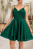 Isabel A-line V-Neck Short/Mini Silky Satin Homecoming Dress STIP0020463