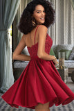 Lesley A-line V-Neck Short/Mini Lace Satin Homecoming Dress With Beading STIP0020554