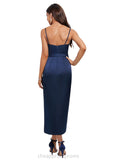 Akira Sheath/Column V-Neck Asymmetrical Silky Satin Cocktail Dress With Pleated STIP0020973