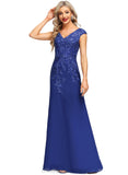 Tiffany Sheath/Column V-Neck Floor-Length Chiffon Lace Evening Dress With Sequins STIP0020840