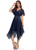 Britney A-line V-Neck Asymmetrical Chiffon Lace Cocktail Dress With Sequins STIP0020838