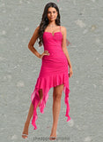 Jazlynn Bodycon V-Neck Asymmetrical Chiffon Homecoming Dress With Cascading Ruffles STIP0025712