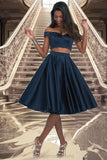 Journey A-line Off the Shoulder Sweetheart Knee-Length Satin Homecoming Dress STIP0020593