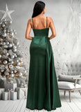 Hayden A-line V-Neck Floor-Length Stretch Satin Bridesmaid Dress STIP0025745