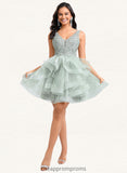 Rosemary Ball-Gown/Princess V-Neck Short Tulle Lace Homecoming Dress STIP0025671