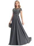 Abby A-line Scoop Illusion Floor-Length Chiffon Lace Evening Dress With Sequins STIP0020934