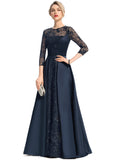 Gianna A-line Scoop Illusion Floor-Length Lace Satin Evening Dress With Sequins STIP0020848