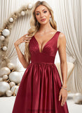 Ginny A-line V-Neck Floor-Length Satin Bridesmaid Dress STIP0025775