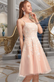 Genesis A-line Square Knee-Length Tulle Homecoming Dress With Beading STIP0020543