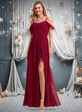 Katelyn A-line Cold Shoulder Floor-Length Chiffon Bridesmaid Dress With Ruffle STIP0025755