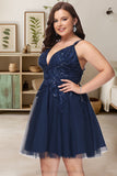 Litzy A-line V-Neck Short/Mini Tulle Homecoming Dress With Sequins STIP0020548