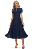 Bridget A-line Scoop Tea-Length Chiffon Cocktail Dress With Pleated STIP0020800