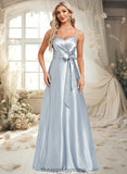 Jacey A-line V-Neck Floor-Length Stretch Satin Bridesmaid Dress STIP0025795