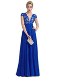 Genesis A-line V-Neck Floor-Length Chiffon Lace Evening Dress STIP0020891