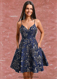 Julissa A-line V-Neck Short Jacquard Homecoming Dress STIP0025701