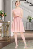 Marilyn A-line Scoop Knee-Length Chiffon Tulle Homecoming Dress With Beading Ruffle STIP0020594