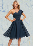 Brylee A-line One Shoulder Knee-Length Chiffon Homecoming Dress With Ruffle STIP0025722