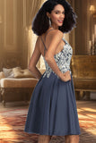 Aurora A-line V-Neck Short/Mini Chiffon Homecoming Dress With Beading Sequins STIP0020564