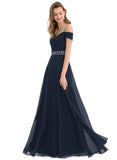 Mareli A-line Cold Shoulder V-Neck Floor-Length Chiffon Evening Dress With Beading Pleated Sequins STIP0020963