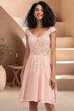 Amiya A-line V-Neck Knee-Length Chiffon Lace Homecoming Dress With Beading STIP0020565