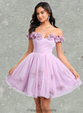 Regan Ball-Gown/Princess Off the Shoulder Short Tulle Homecoming Dress With Pleated Flower STIP0025668