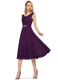 Winnie A-line Cowl Knee-Length Chiffon Cocktail Dress With Beading Sequins STIP0020967