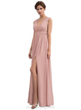 Carissa A-line V-Neck Floor-Length Chiffon Evening Dress With Pleated STIP0020827