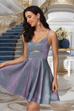 Claire A-line V-Neck Short/Mini Satin Homecoming Dress STIP0020492