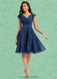 Shaylee A-line V-Neck Knee-Length Chiffon Homecoming Dress With Ruffle STIP0025684