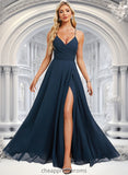 Jaelyn A-line V-Neck Floor-Length Chiffon Prom Dresses With Pleated STIP0025830