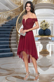 Alanna A-line Off the Shoulder Asymmetrical Chiffon Homecoming Dress With Beading STIP0020582