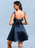 Kaylen A-line Straight Short Satin Homecoming Dress With Bow STIP0025639