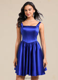 Gill A-line Square Short Satin Homecoming Dress With Bow STIP0025672