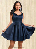 Kaya A-line V-Neck Short Satin Homecoming Dress STIP0025691