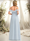 Zoey A-line Cold Shoulder Floor-Length Chiffon Bridesmaid Dress With Ruffle STIP0025723