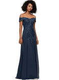 Hadley Sheath/Column Off the Shoulder Floor-Length Chiffon Lace Evening Dress With Sequins STIP0020812